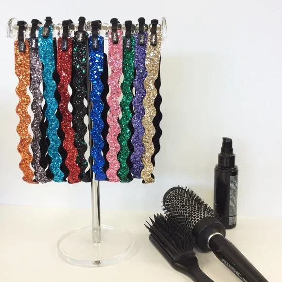 Hipsy Gift 10-pack Bling Glitter Adjustable No Slip Wave Bold Colors Headbands bl1b-model-c-2.jpg main image 4